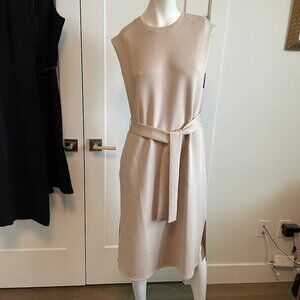 Spanx Aire. Sleeveless Tank Dress w Belt & Shoulder Pads Tahini Tan Sz M NWT